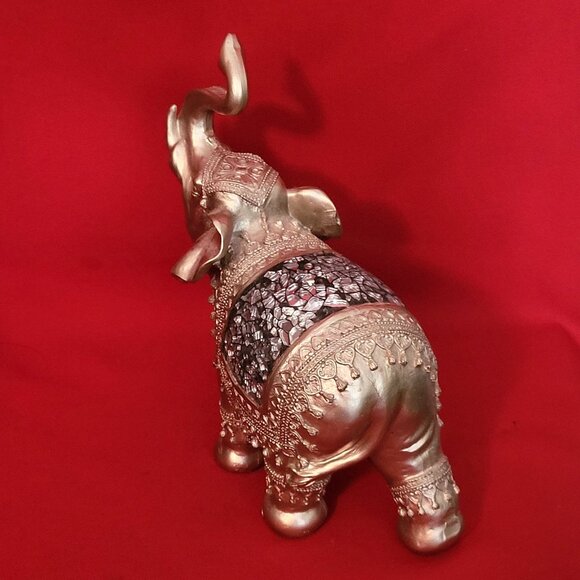 Golden Standing Elephant Trunk Up Figurine - Picture 14 of 14